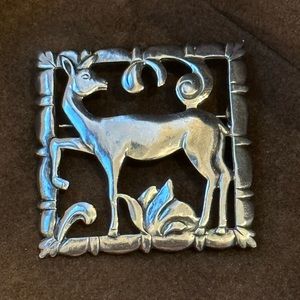 BIRKS STERLING Silver c1950 Antique Art Deco Deer Brooch